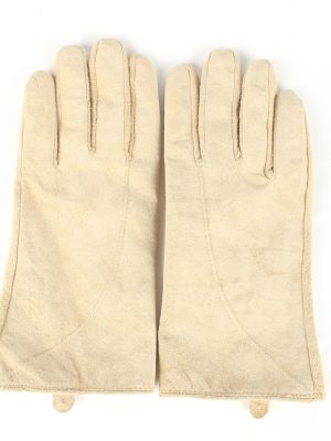 Genuine Leather Gloves Lined Vintage Womens 7.5 Beige -G451-0