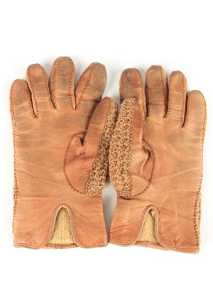 Leather Knit Gloves Lined Vintage Womens 7 Brown -G390-151523