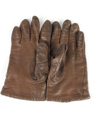 Leather Gloves Lined Vintage Womens 7" Brown -G391-151527