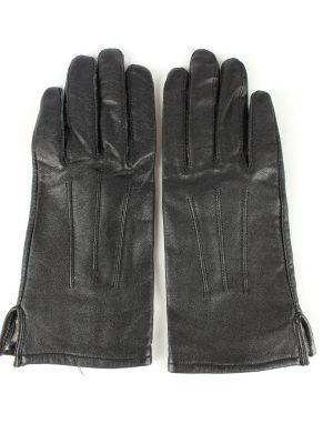 Leather Gloves Lined Vintage Womens 6.5 Black -G298-0