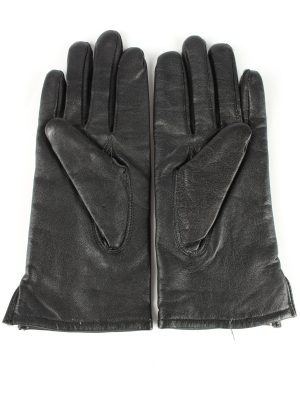 Leather Gloves Lined Vintage Womens 6.5 Black -G298-150796