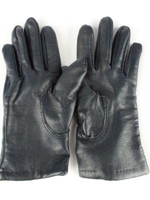Leather Gloves Lined Vintage Womens Black -G299-150800