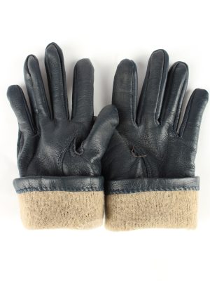 Leather Gloves Lined Vintage Womens Black -G299-150801