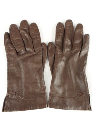 Leather Gloves Lined Vintage Womens Brown -G301-0