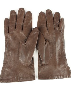 Leather Gloves Lined Vintage Womens Brown -G301-150808