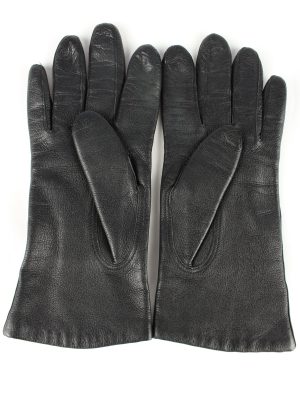 Leather Gloves Lined Vintage Womens Black -G303-150816