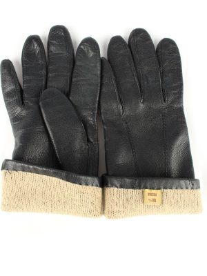 Leather Gloves Lined Vintage Womens Black -G303-150817