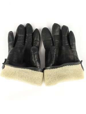 Leather Gloves Lined Vintage Womens Black -G304-150821