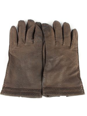 Leather Gloves Lined Vintage Womens 8 Brown -G311-0