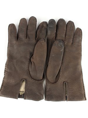 Leather Gloves Lined Vintage Womens 8 Brown -G311-150848