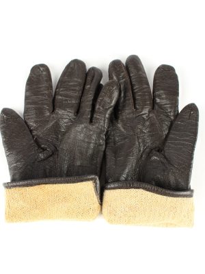 Leather Gloves Lined Vintage Mens Black -G314-150861