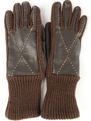 Faux Leather Gloves Lined Vintage Womens 7" Brown -G428-0
