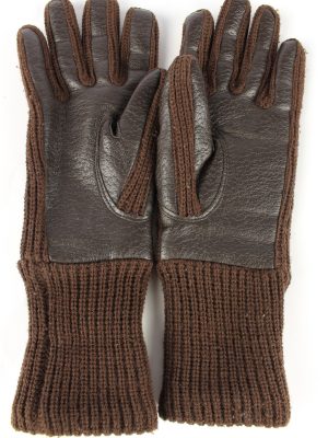 Faux Leather Gloves Lined Vintage Womens 7" Brown -G428-151780