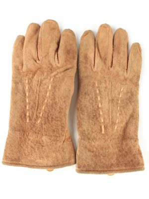 Suede Leather Gloves Lined Vintage Womens 8" Brown -G431-0