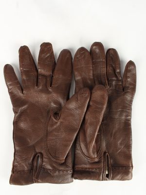 Leather Gloves Lined Vintage Womens 7.5 Brown -G363-151296