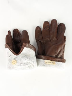 Leather Gloves Lined Vintage Womens 7.5 Brown -G363-151297