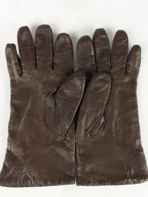 Leather Gloves Lined Vintage Womens Brown -G364-151300