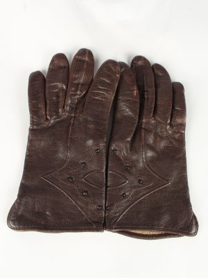 Leather Gloves Lined Vintage Womens Brown -G366-0