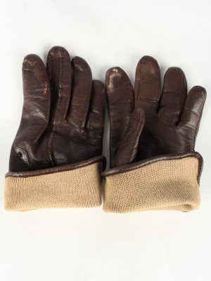 Leather Gloves Lined Vintage Womens Brown -G366-151308
