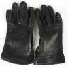 Leather Gloves Lined Vintage Womens Black -G373-0
