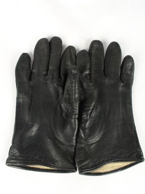 Leather Gloves Lined Vintage Womens Black -G373-151335
