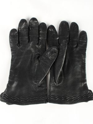 Leather Gloves Lined Vintage Womens 7 Black -G375-151343