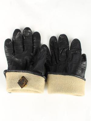 Leather Gloves Lined Vintage Womens 7 Black -G375-151344