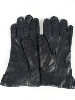 Leather Gloves Lined Vintage Womens 7.5 Navy -G382-151371