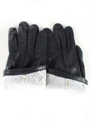 Leather Gloves Lined Vintage Womens 7.5 Navy -G382-151372