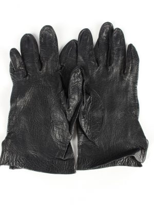 Leather Gloves Lined Vintage Womens Black -G328-151035