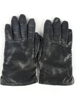 Leather Gloves Lined Vintage Womens 8 Black -G329-0