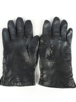 Leather Gloves Lined Vintage Womens 8 Black -G329-151039