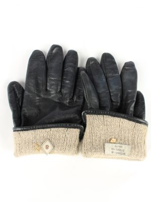 Leather Gloves Lined Vintage Womens 8 Black -G329-151040