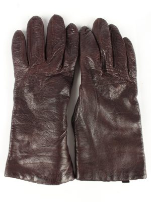 Leather Gloves Lined Vintage Womens Brown -G342-0