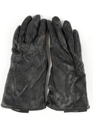 Genuine Leather Gloves Lined Vintage Womens L Black -G346-0