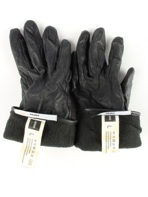 Genuine Leather Gloves Lined Vintage Womens L Black -G346-151108