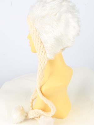 Faux Fur Pom Pom Hat Vintage Womens White -HAT1889-152070
