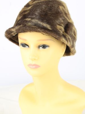 Leopard Pattern Furry Hat Vintage Womens Brown -HAT1894-0