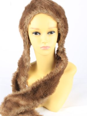 Faux Fur Hat With Scarf Vintage 1990s Womens Brown -HAT1921-0