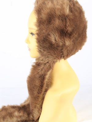 Faux Fur Hat With Scarf Vintage 1990s Womens Brown -HAT1921-152201