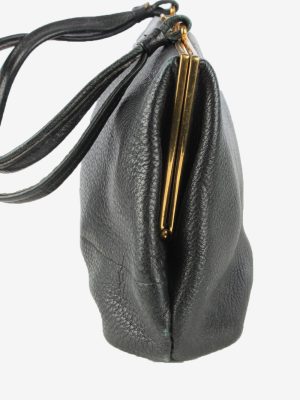 Leather Mini Hand Bag Womens Vintage 1990s Black -BG1216-154723