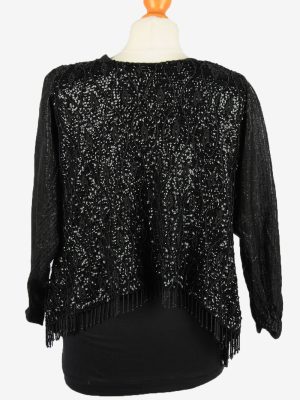 Sequin Cardigan Top Vintage Womens 80s S Black -LB335-150260