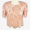 Sequined Beaded Top Blouse Vintage Womens 80s S/M Pink -LB340-0