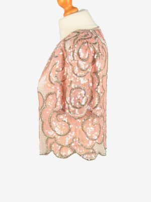 Sequined Beaded Top Blouse Vintage Womens 80s S/M Pink -LB340-150279