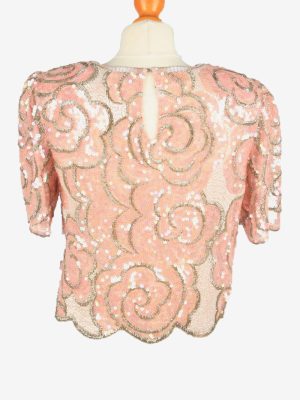 Sequined Beaded Top Blouse Vintage Womens 80s S/M Pink -LB340-150280