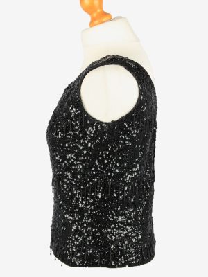 Sequined Beaded Top Blouse Vintage Womens 80s M Black -LB341-150283
