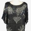 Sequin Top Blouse Vintage Womens 80s M Black -LB343-0