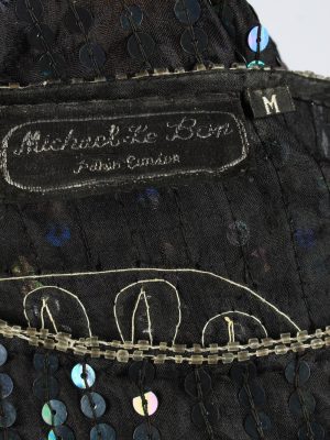 Sequin Top Blouse Vintage Womens 80s M Black -LB343-150293