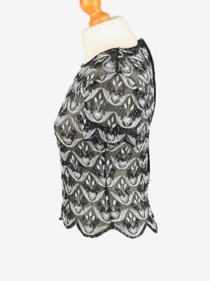 Beaded Top Blouse Vintage Womens 80s S Black -LB344-150295