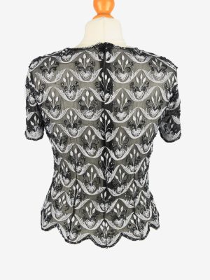 Beaded Top Blouse Vintage Womens 80s S Black -LB344-150296
